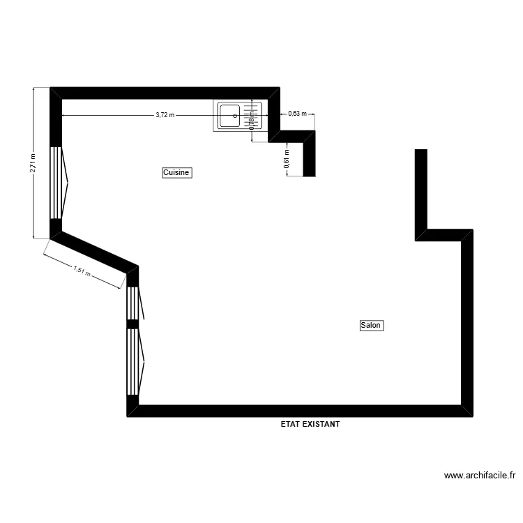 Appartement Melha - Clamart - Cuisine/Salon. Plan de 