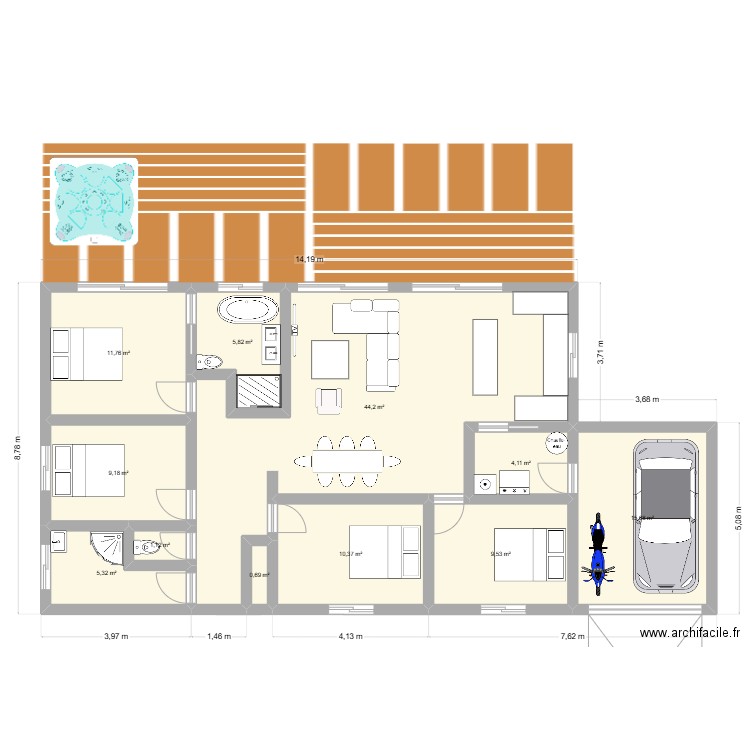 Maison en bois 2. Plan de 11 pièces et 118 m2