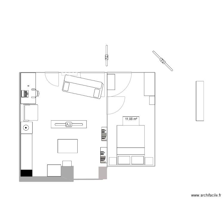 aaaa. Plan de 1 pièce et 11 m2