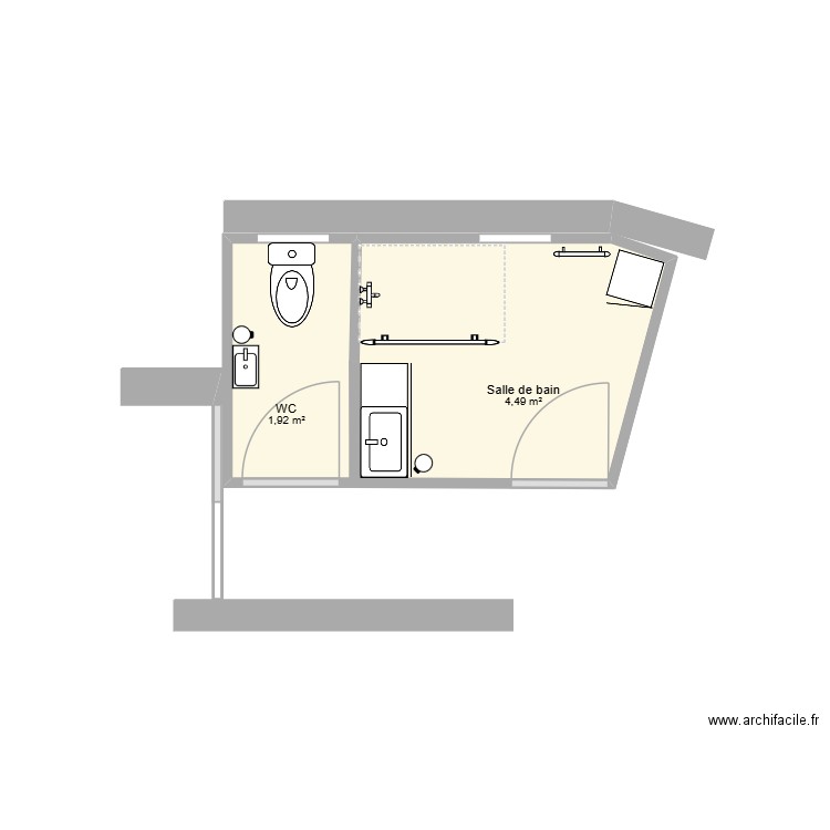 Renov_SdB_2. Plan de 2 pièces et 6 m2