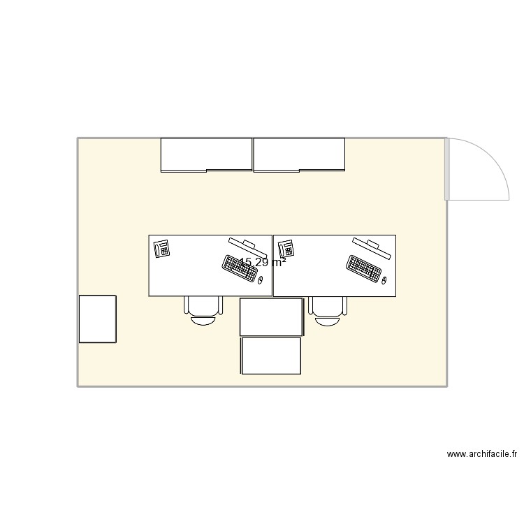 Bureau 2. Plan de 1 pièce et 15 m2
