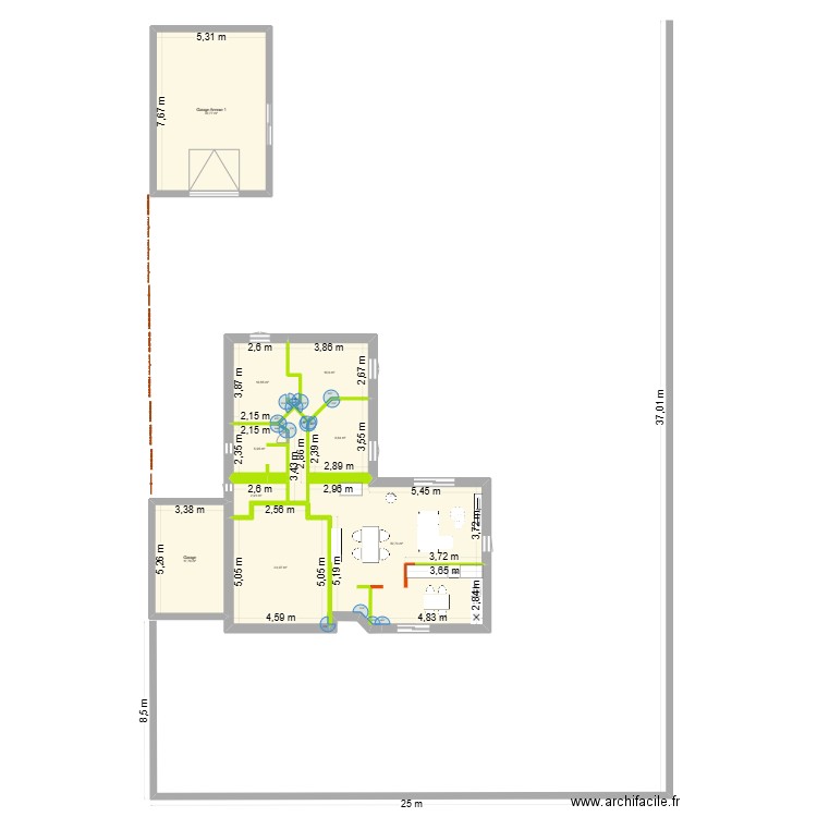 Maison 1. Plan de 9 pièces et 176 m2