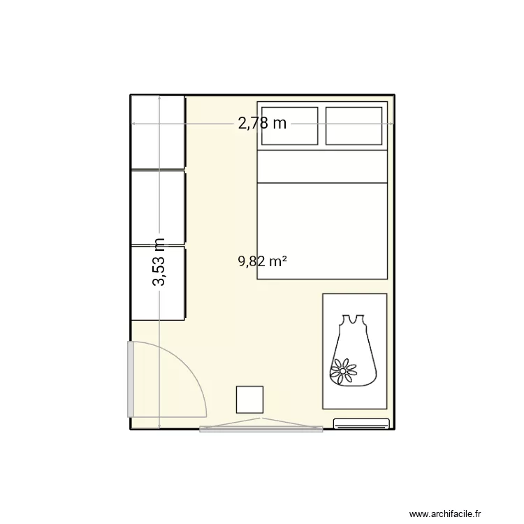 Chambre. Plan de 1  et 10 m²