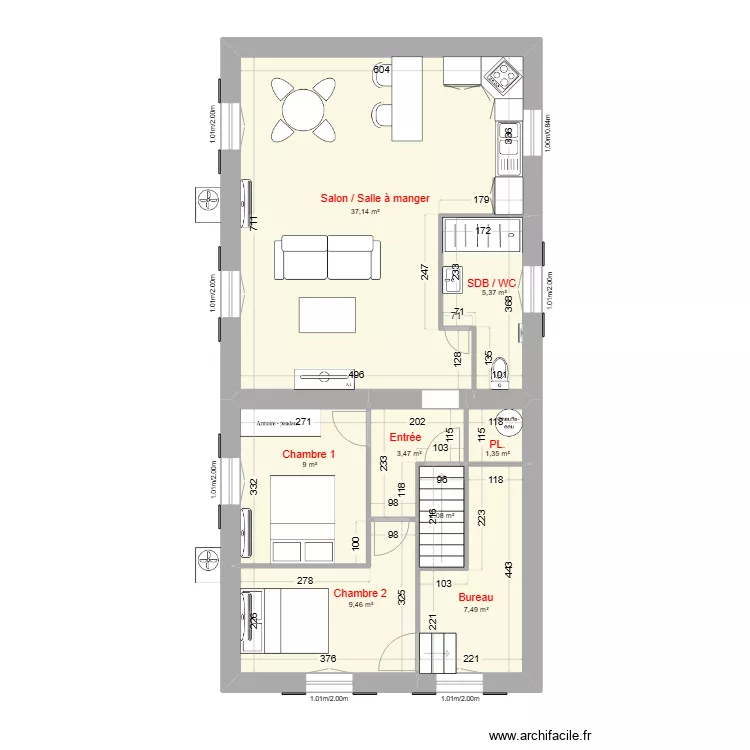 Logement SANNE projete. Plan de 