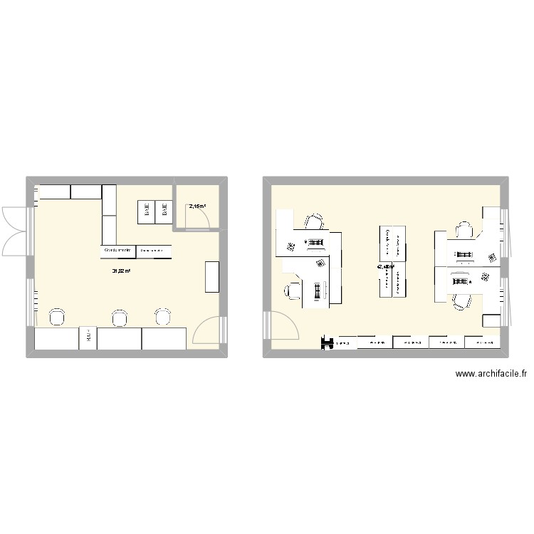 BUREAU CHAMP DEV2. Plan de 3 pièces et 76 m2