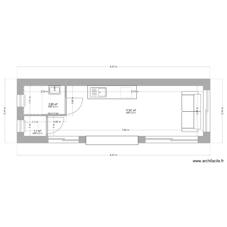 potot. Plan de 3  et 22 m²