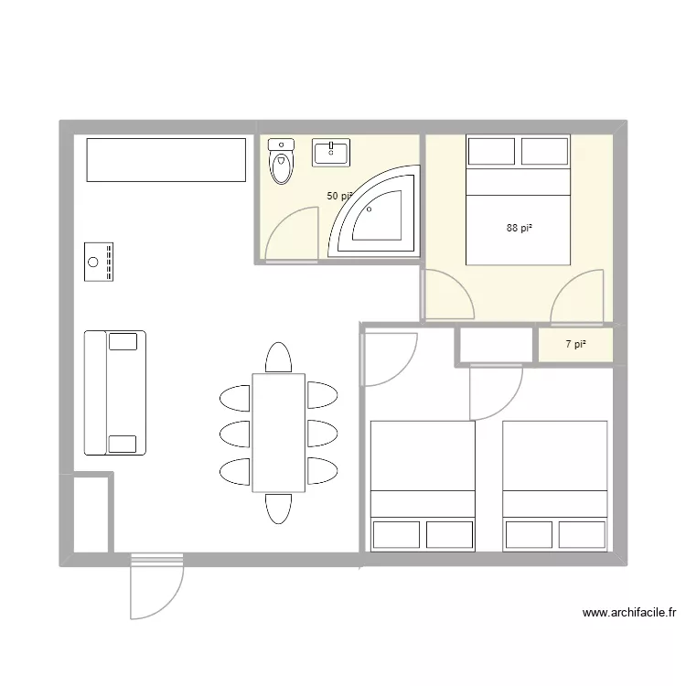 Chalet. Plan de 3  et 13 m²