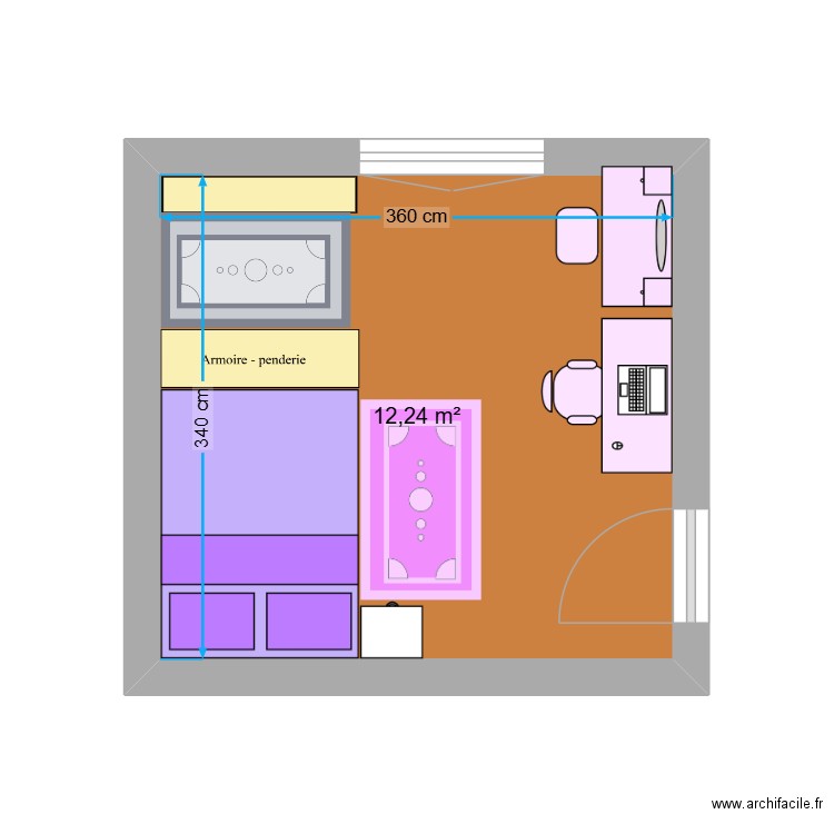 Chambre Lina. Plan de 1 pièce et 12 m2