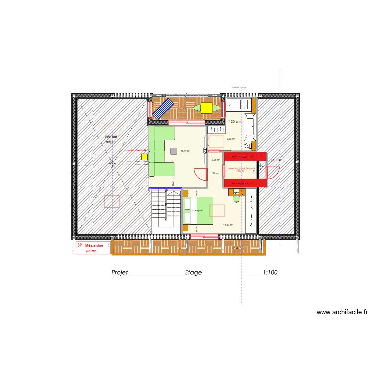 &eacute;tage b&eacute;n&eacute;. Plan de 
