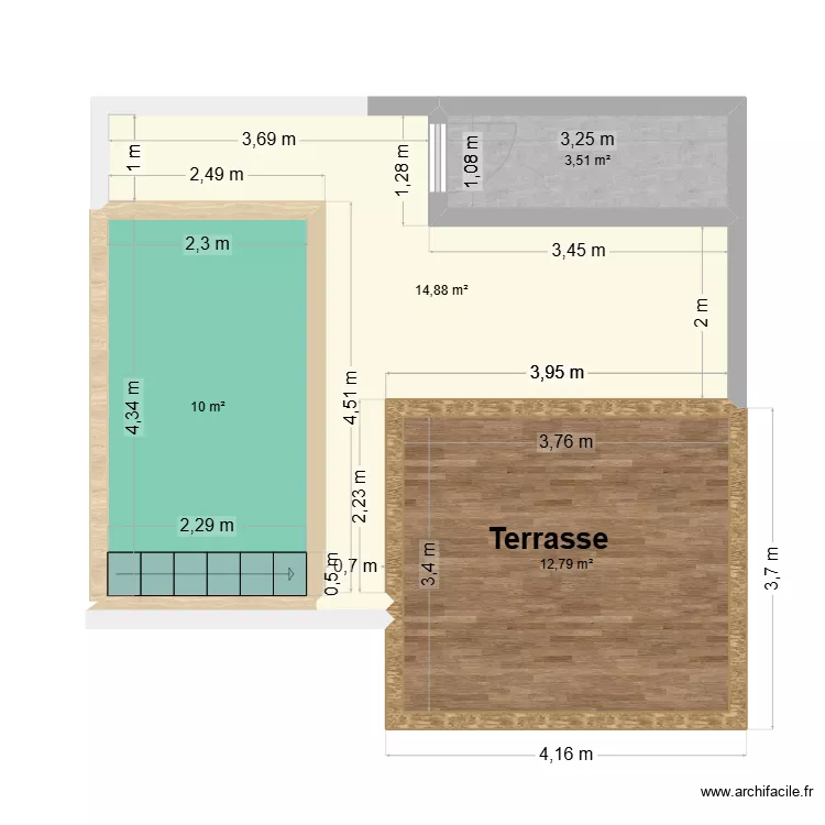 Piscine Ma&ccedil;onnerie. Plan de 4 Pièces et 41 m²