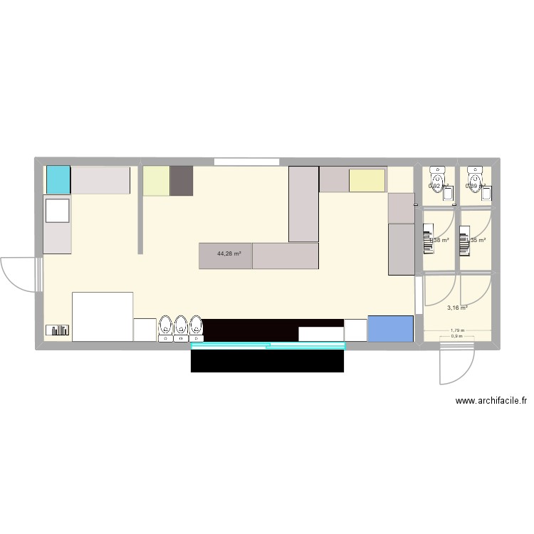 pizzacote terraza. Plan de 6 pièces et 52 m2