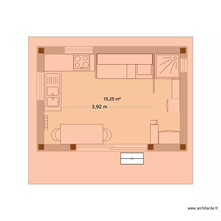 Cabane. Plan de 1  et 15 m²