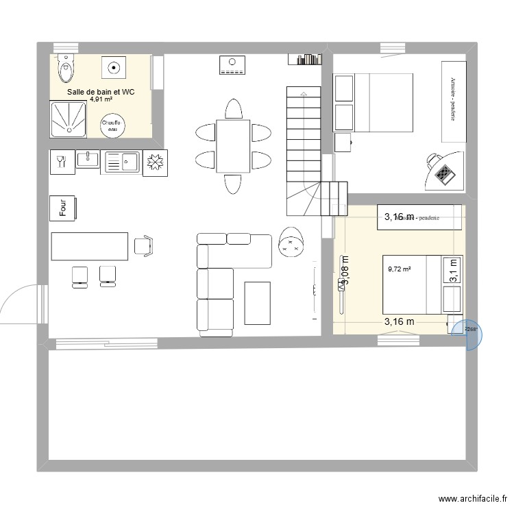 LA PARISIERE. Plan de 2 pièces et 15 m2
