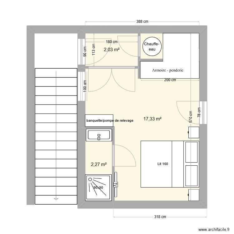 Sous-sol Facini V4. Plan de 3 pièces et 22 m2