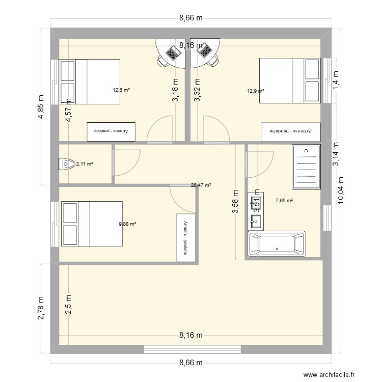 Projet Maison étage. Plan de 6 pièces et 113 m2