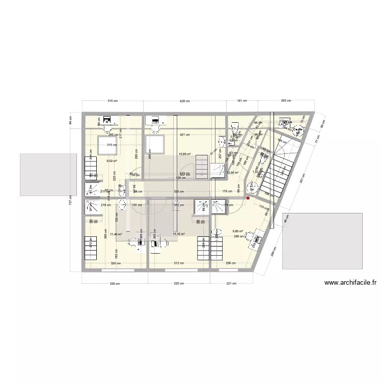 etage avec salles d'eau sans mezzanine. Plan de etage avec salles d'eau sans mezzanine. Plan de