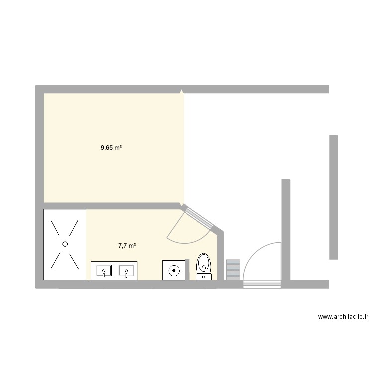 sdb. Plan de 2 pièces et 17 m2