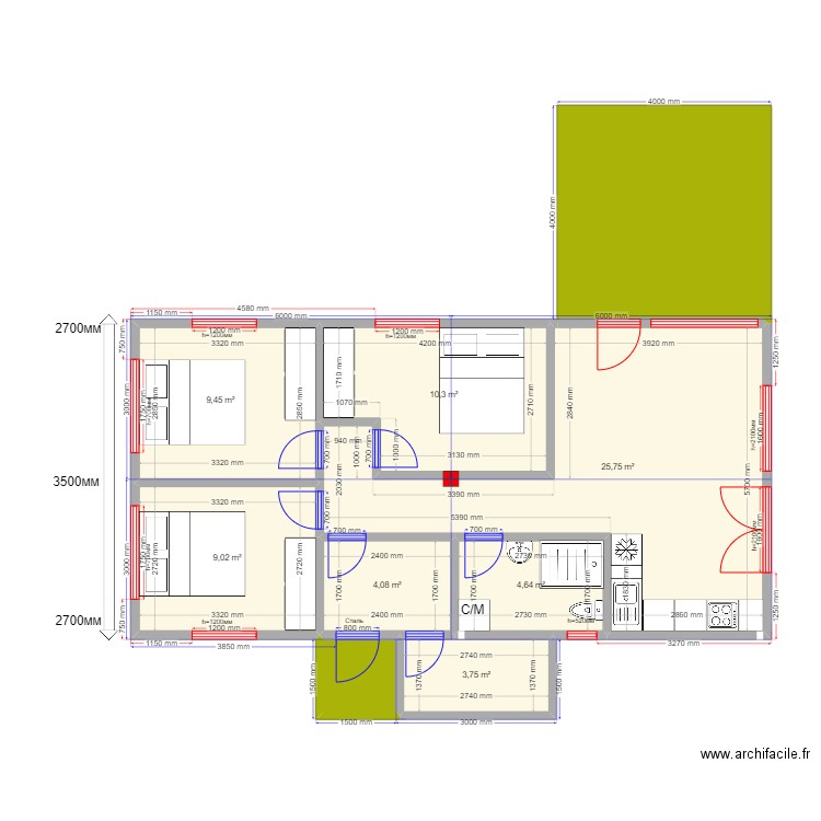 Приворот кар. Plan de 9 pièces et 84 m2