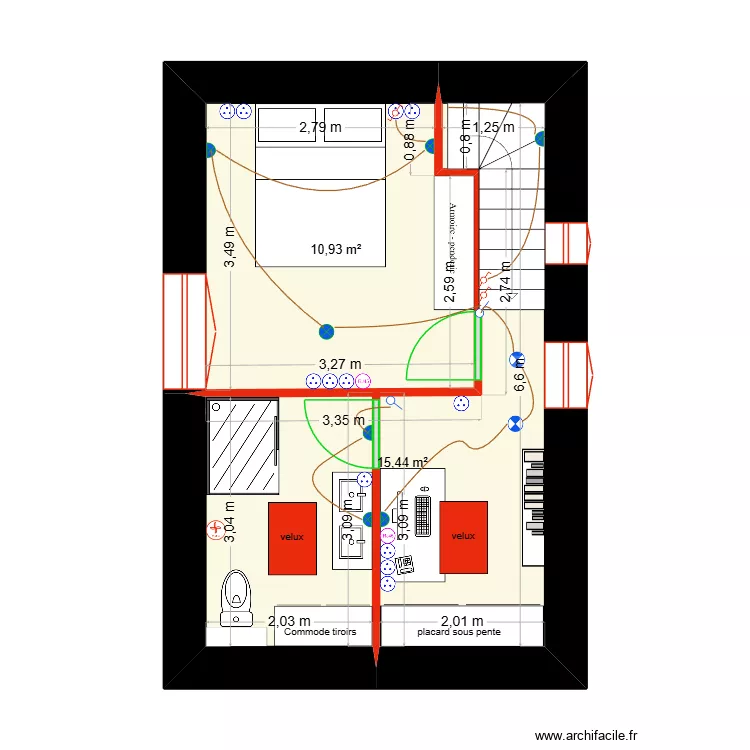 Plan R+1 SCI des champs - &eacute;lectricit&eacute;. Plan de 