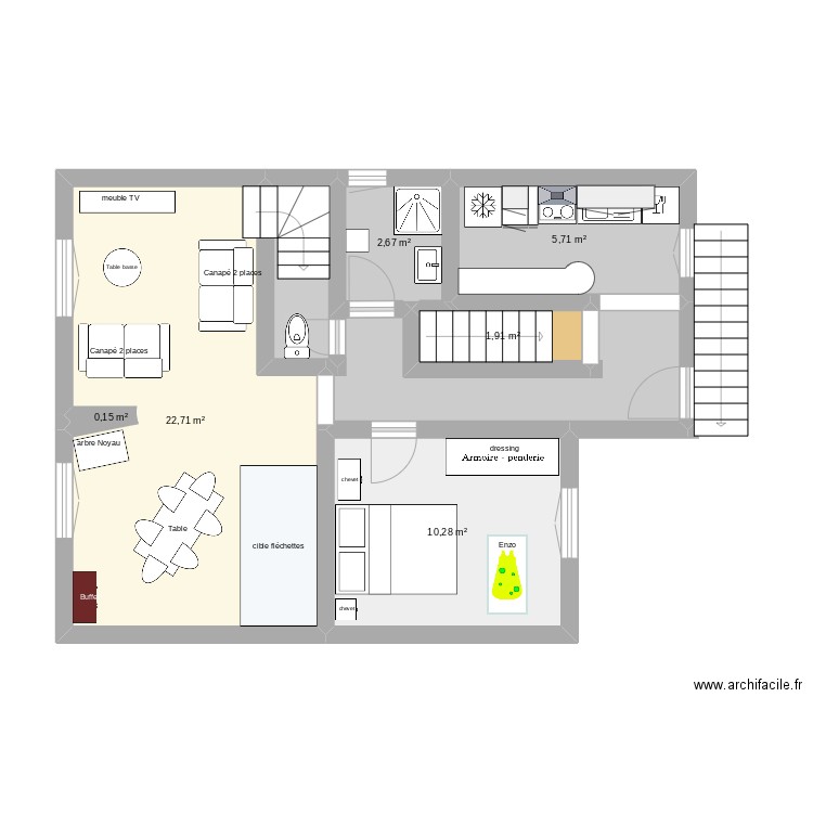 cuisine. Plan de 7 pièces et 52 m2