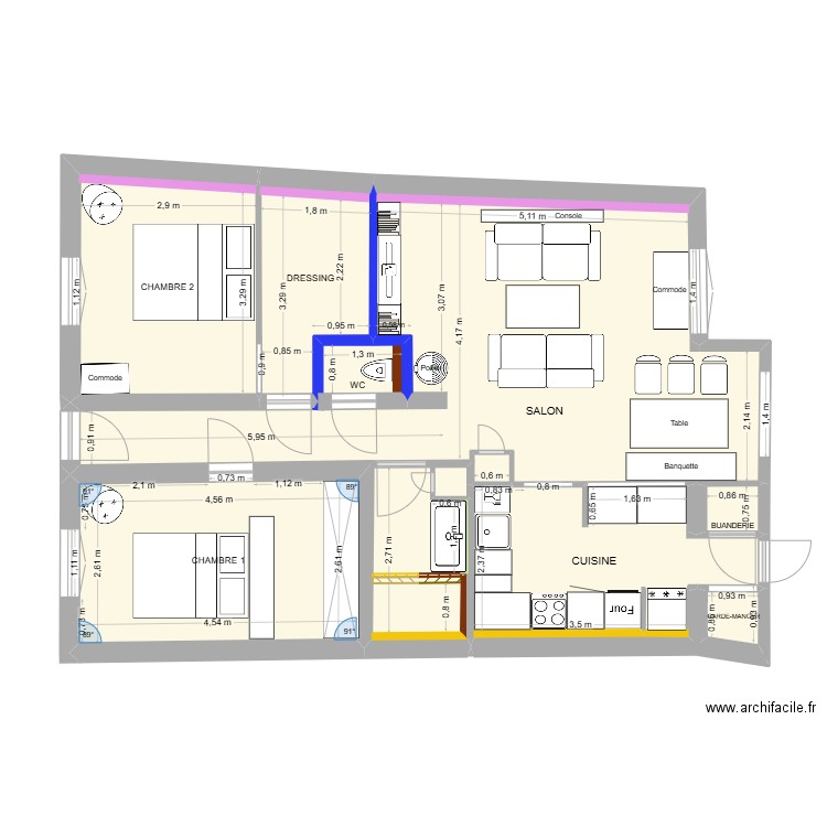 Plan architecte. Plan de 16 pièces et 108 m2