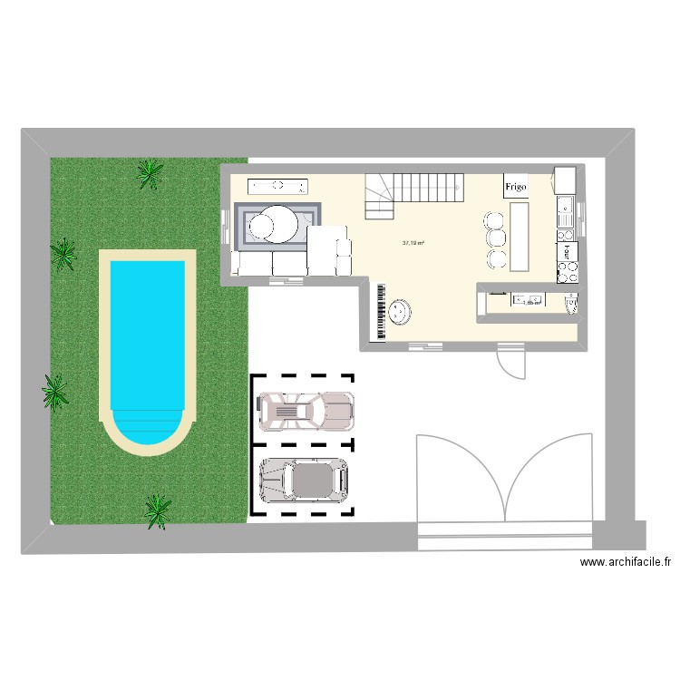 batiment r+1 maison moderne. Plan de 2 pièces et 39 m2