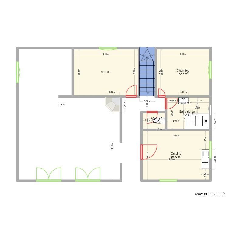 La Basterie. Plan de 5 pièces et 34 m2