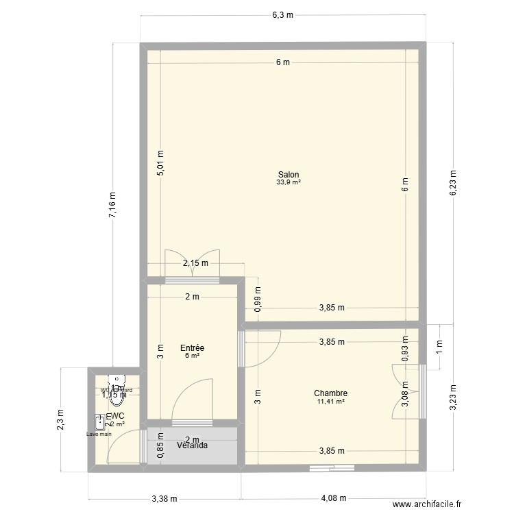 Kamba V3. Plan de 5 pièces et 55 m2