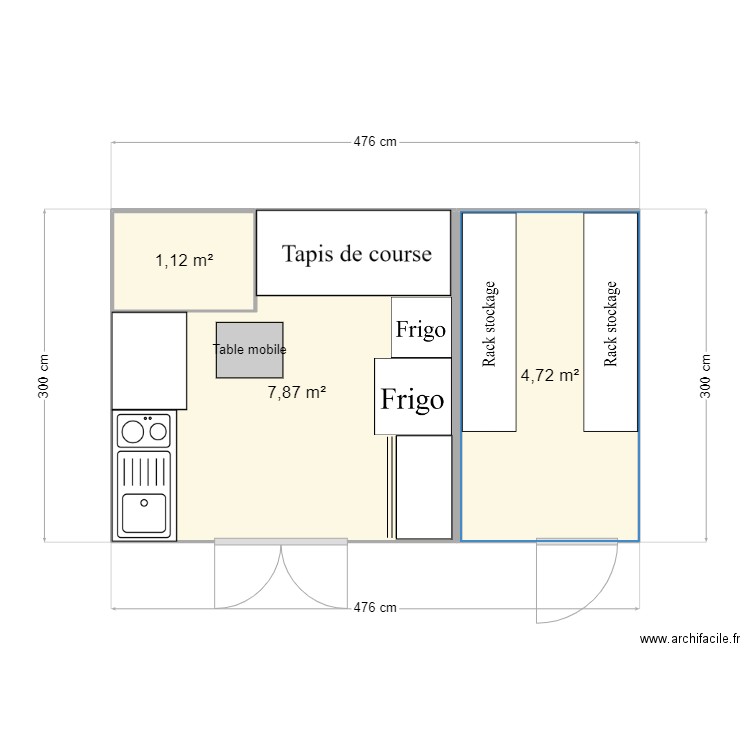 Abri jardin_ouest. Plan de 3 pièces et 14 m2