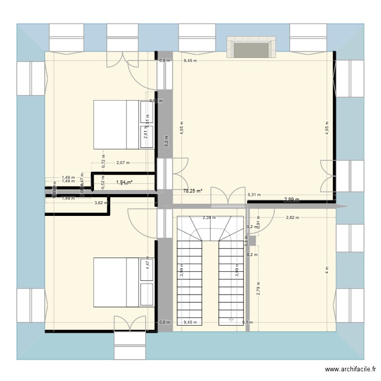 Zicavo Etage 1 envisagé. Plan de 2 pièces et 79 m2