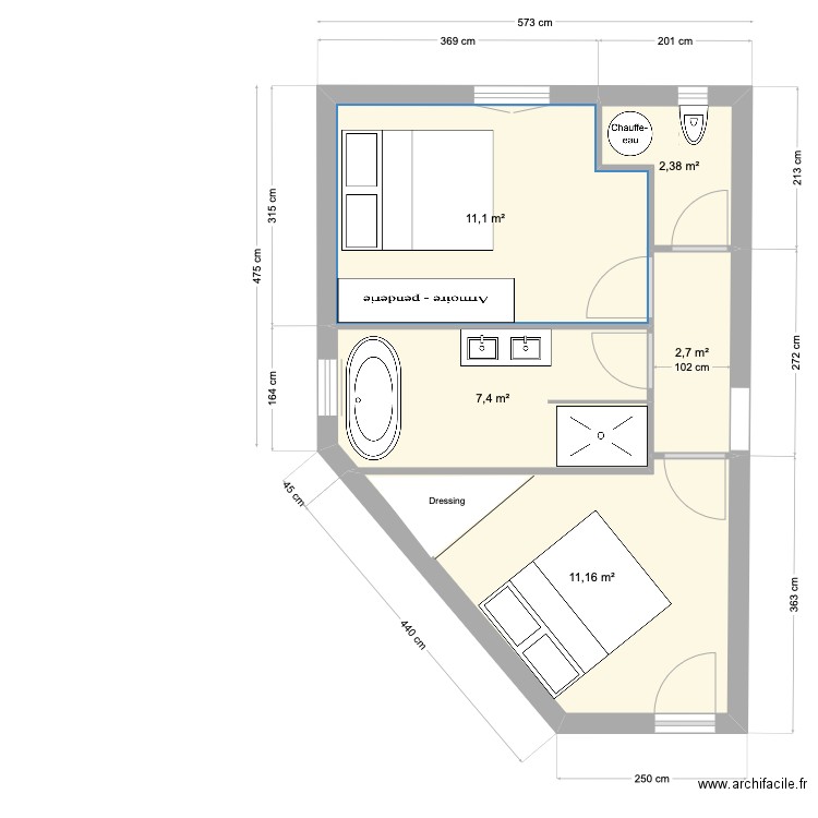 Chambre1. Plan de 5 pièces et 35 m2