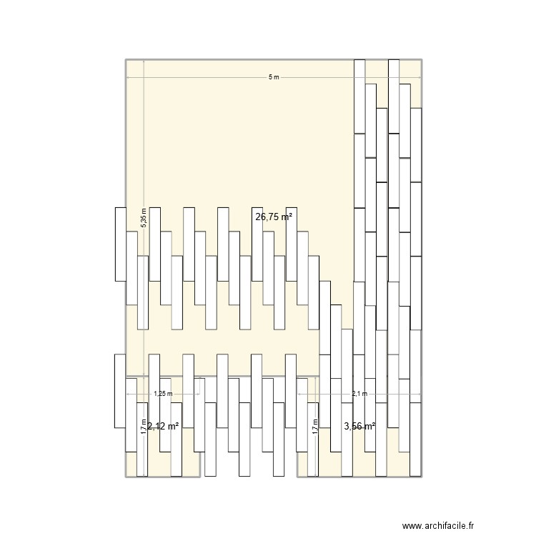 parquet 2e. Plan de 3 pièces et 32 m2