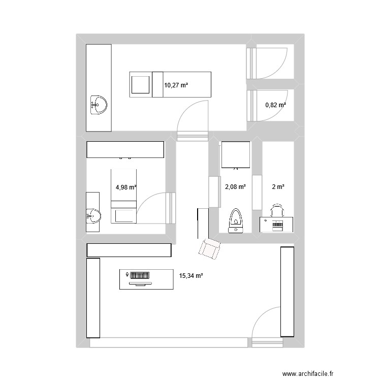 yves rocher. Plan de 6 pièces et 35 m2