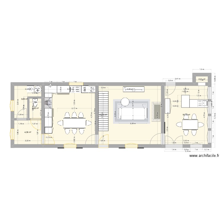 RDC. Plan de 6 pièces et 71 m2