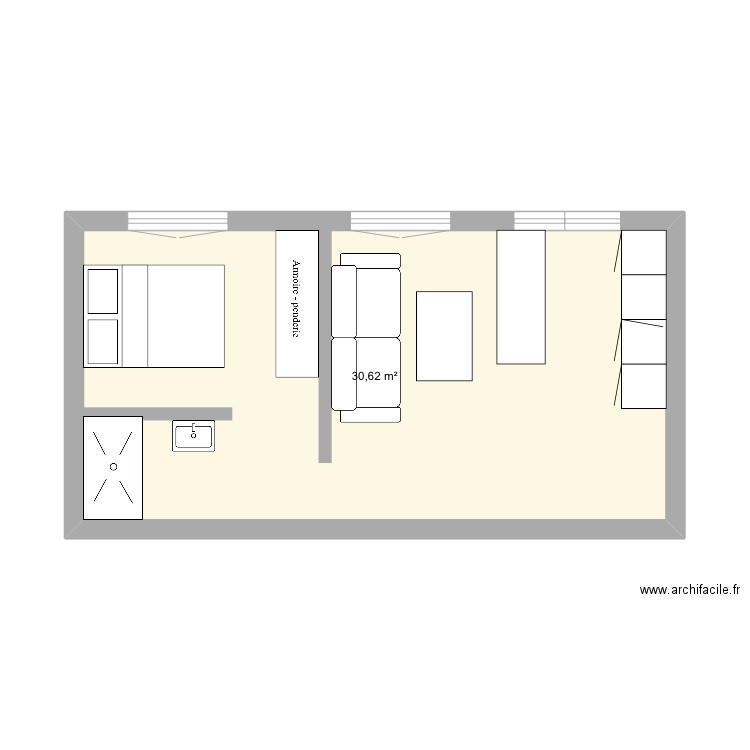 Duhesme. Plan de 1 pièce et 31 m2