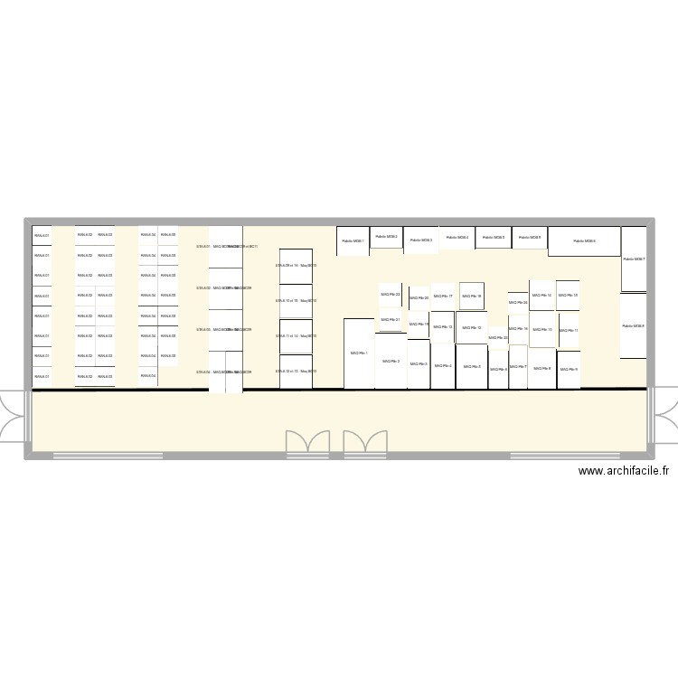 Projection 6e étage KANAL avec maquette bois 230 option 2. Plan de 1 pièce et 183 m2