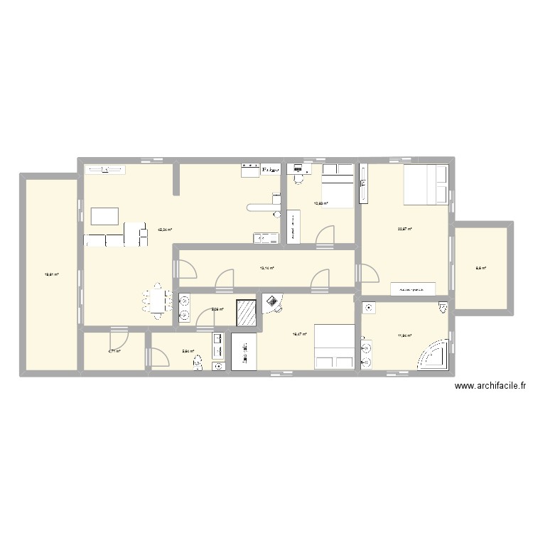 zeubi. Plan de 11 pièces et 164 m2