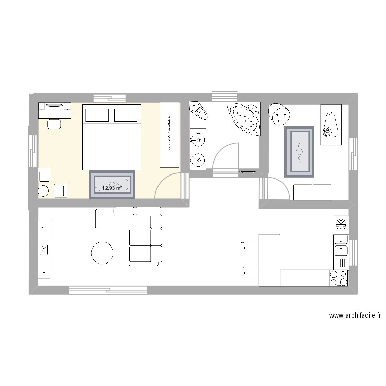 Loc. Plan de 1 pièce et 13 m2