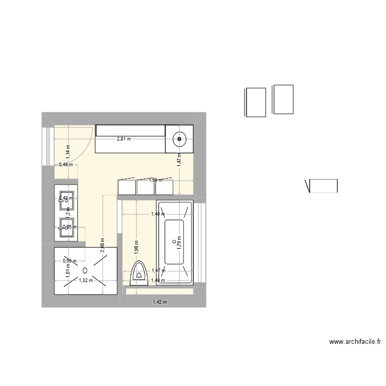 Salle de Bain - Maison Albeuve. Plan de 2 pièces et 10 m2