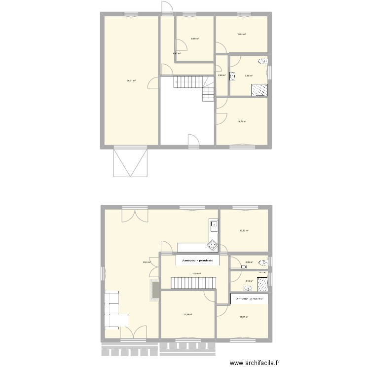 Maison millefeuille Rénové. Plan de 14 pièces et 190 m2