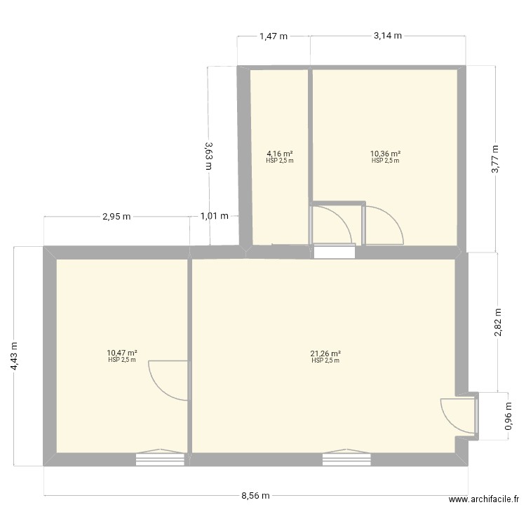 kennedy. Plan de 4 pièces et 46 m2
