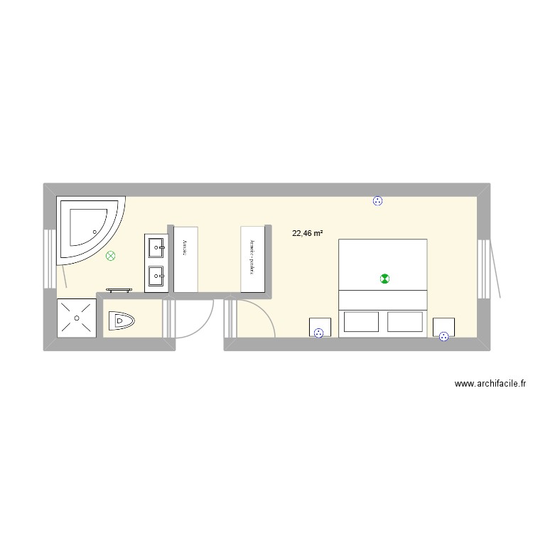 Suite parentale 3 Langlois. Plan de 1 pièce et 22 m2