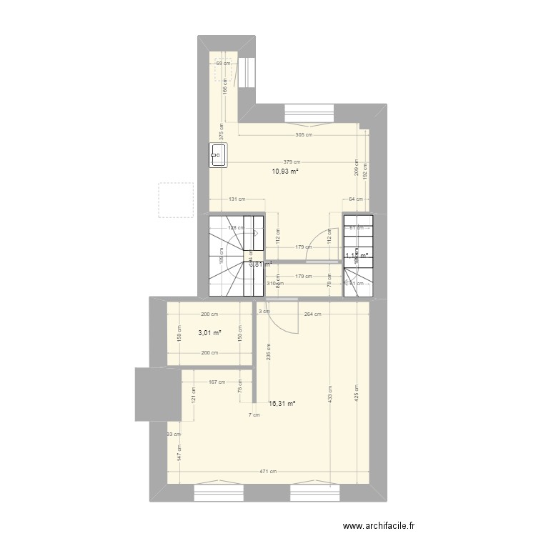 34 RDB 1er étage - Projet fait 19/02/2024. Plan de 5 pièces et 35 m2