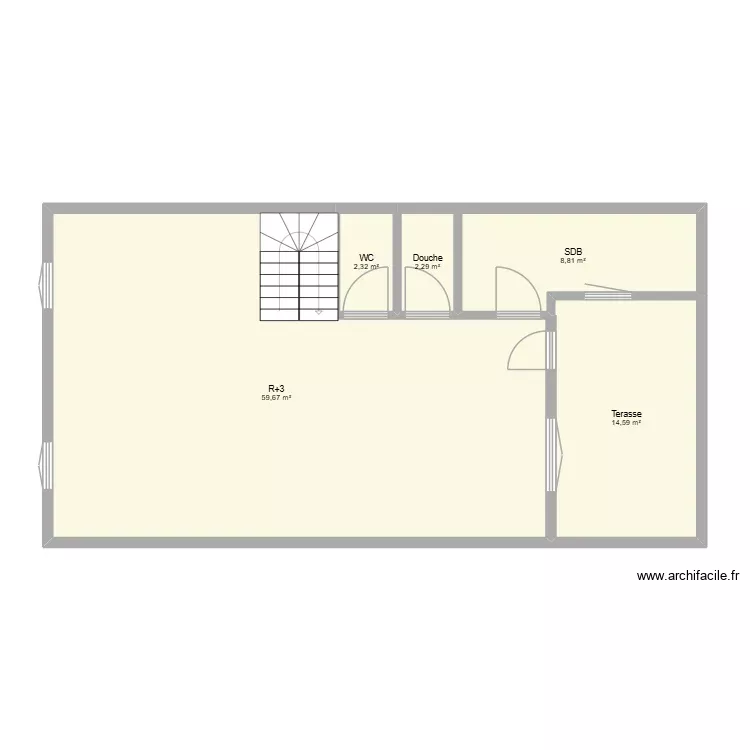 R+3. Plan de 5 Pièces et 88 m²