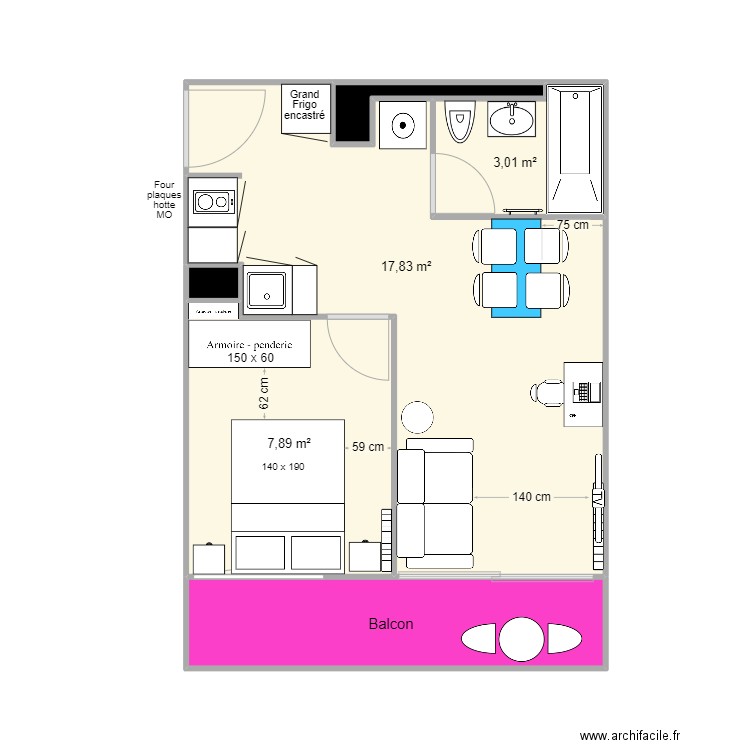 Contrainte fenêtre V3 - Marc T2. Plan de 6 pièces et 35 m2