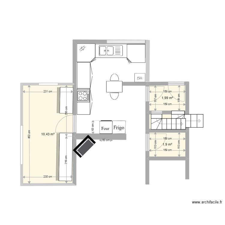 cuisine 1. Plan de 4 pièces et 15 m2