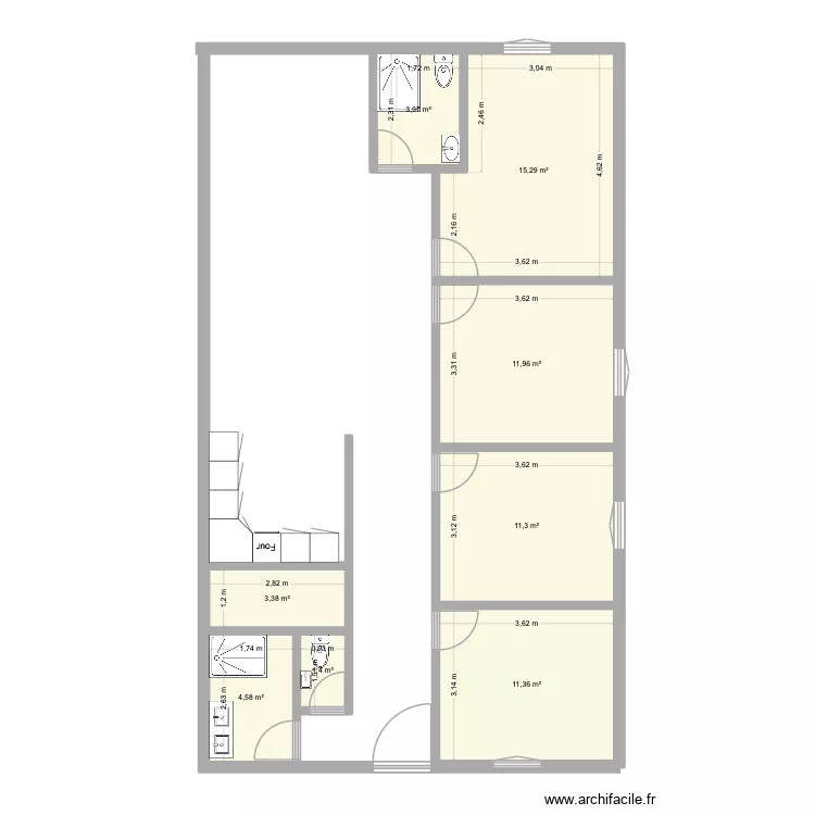 Nouveau projet Guyane P1. Plan de 8  et 63 m²