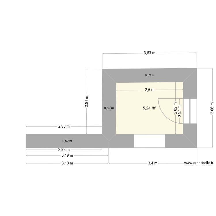 sous sol. Plan de 1 pièce et 5 m2
