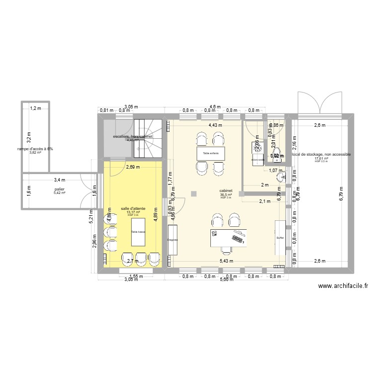 local orthophoniste. Plan de 6 pièces et 81 m2