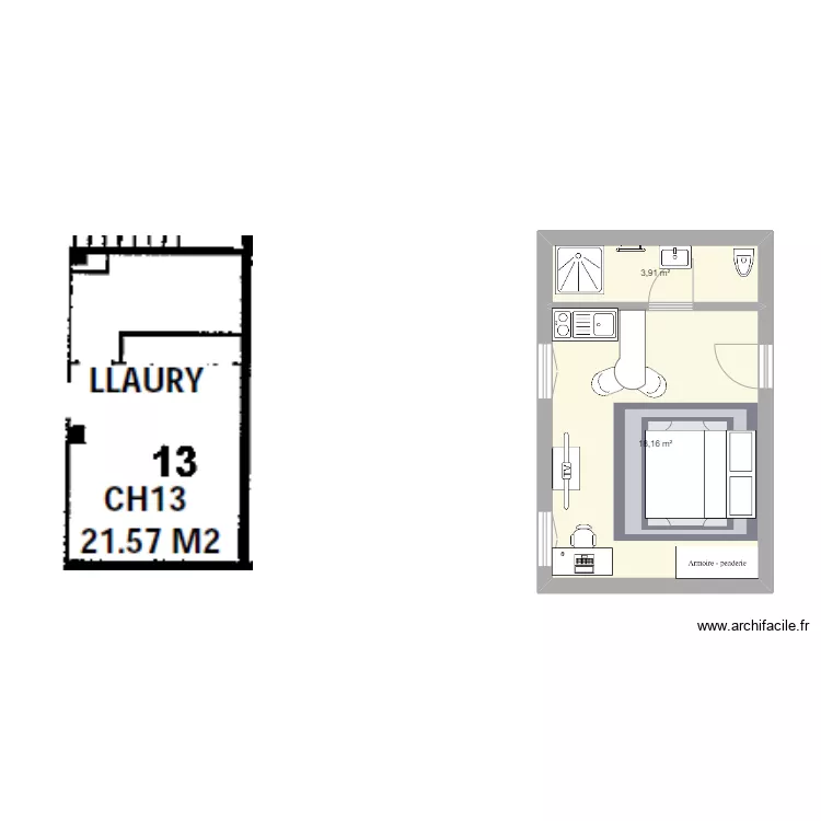 Studio 22,06m&sup2;_Aspin. Plan de 